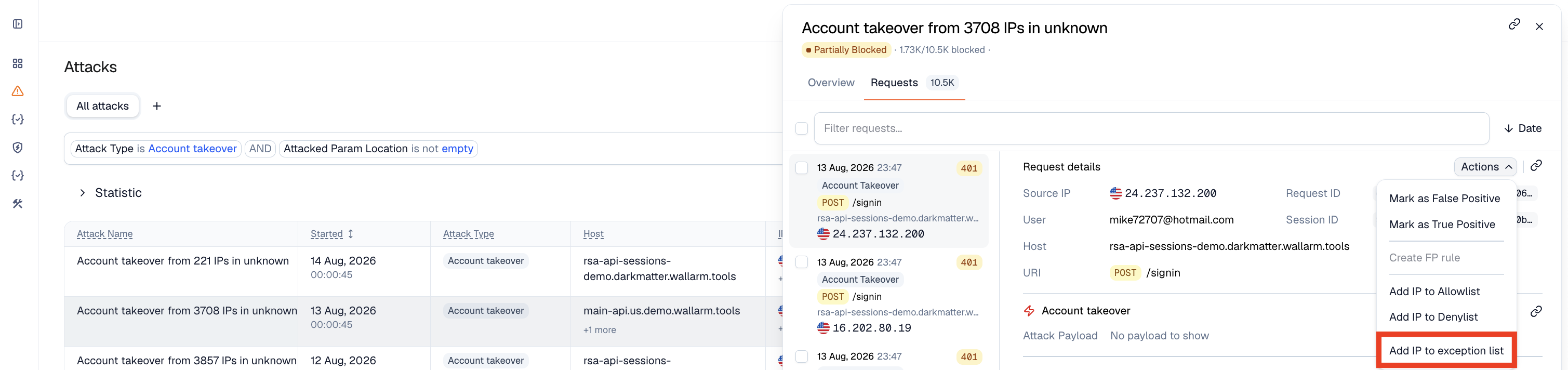 API Abuse prevention - adding items from inside exception list