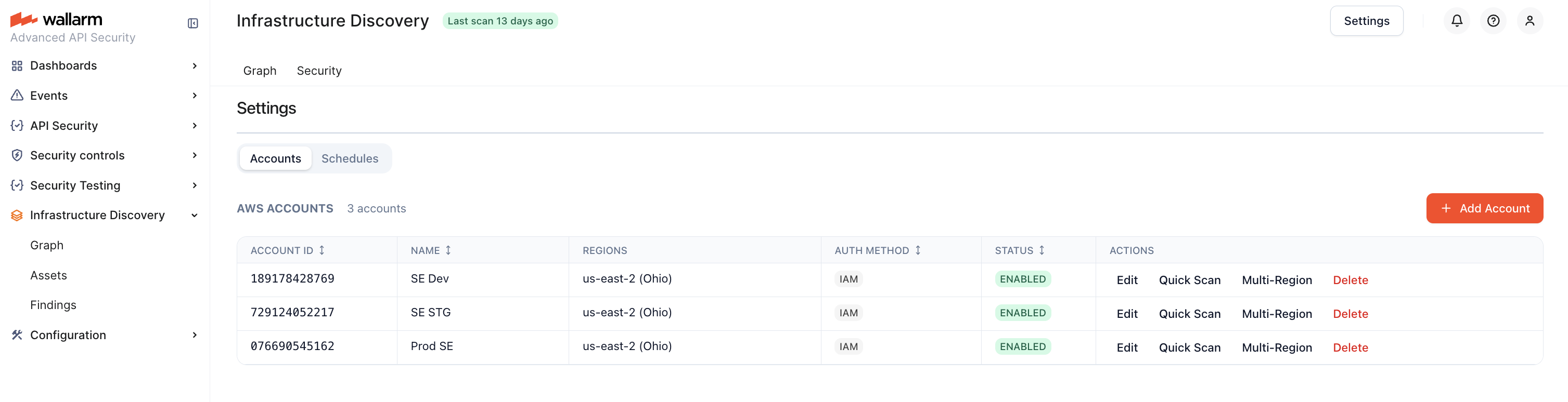 Accounts tab in Settings