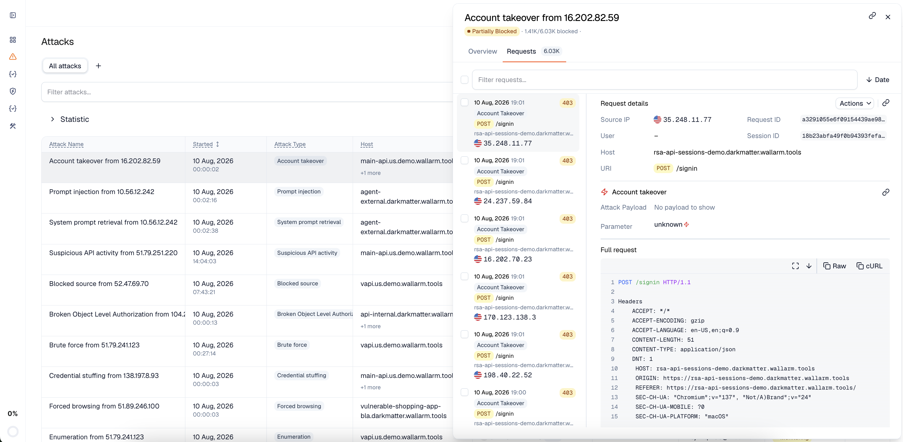 Attack details - Requests